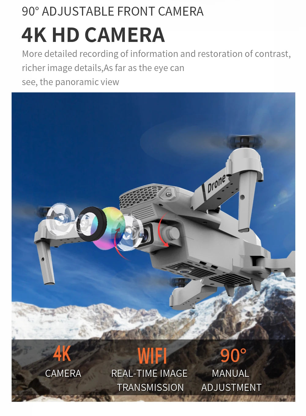 Professional Drone E88 4K Wide-Angle HD Camera Wifi Fpv Height Hold Foldable RC Quadrotor Helicopter Camera-Free Children'S Toys